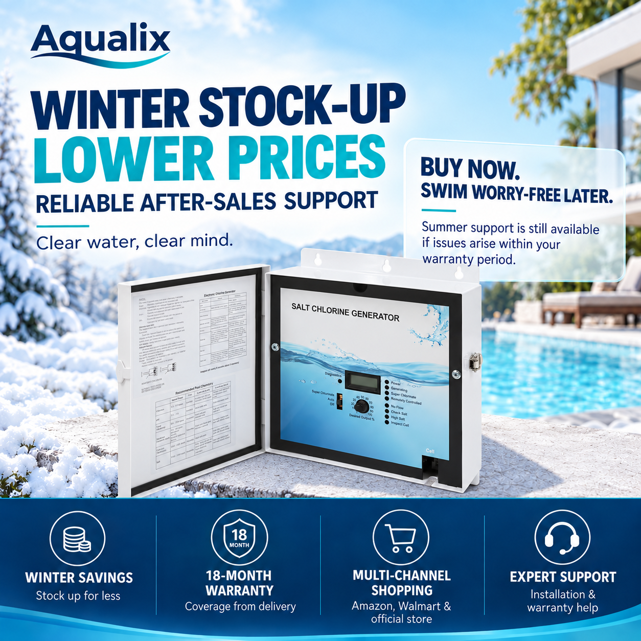 Aqualix-Salt Chlorination Control Unit — Compatible with Select Hayward® AquaRite® Systems