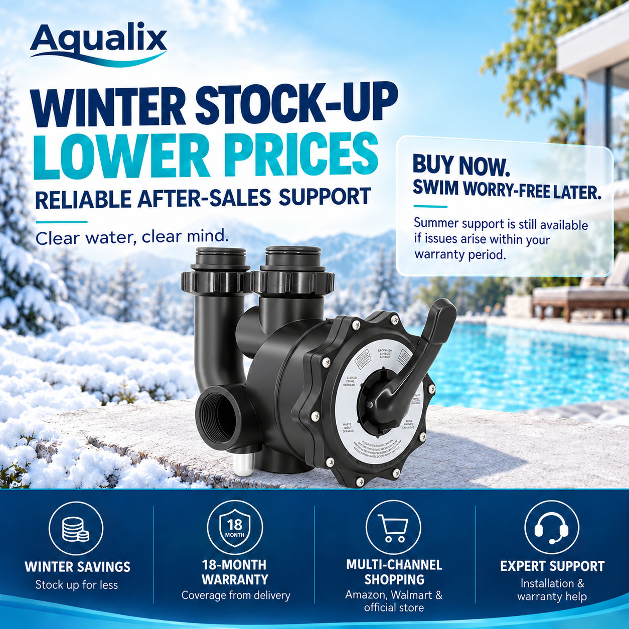 Aqualix-2-Inch Multiport Control Valve, Compatible with Select Hayward® Pro Series D.E. Filter Systems