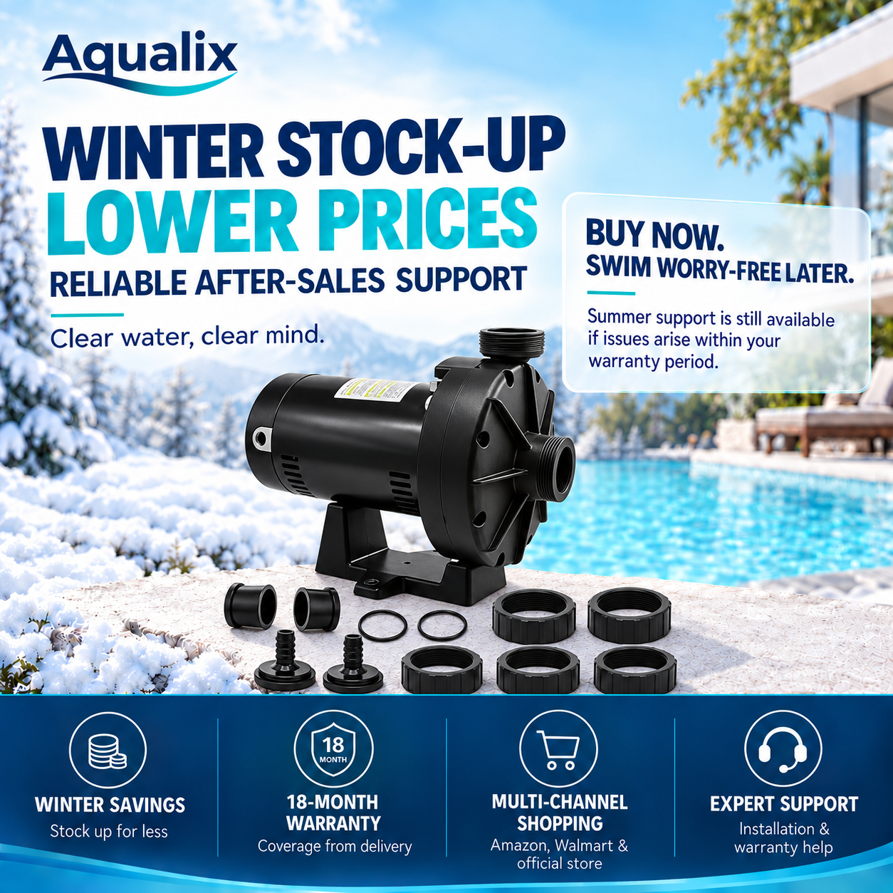 Aqualix-0.75 HP Booster Pump for In-Ground Pressure-Side Pool Cleaner Systems, Compatible with Select Hayward® Systems