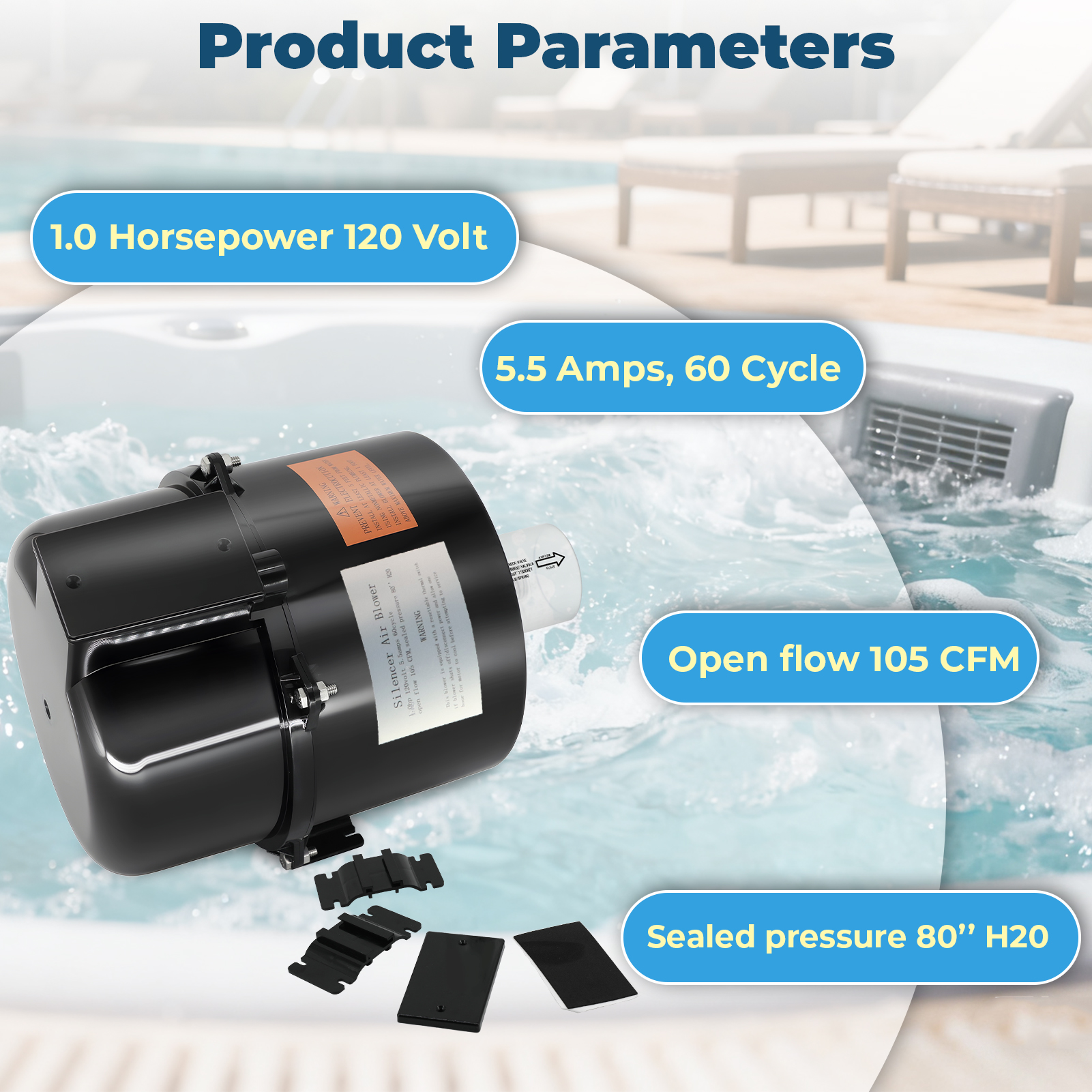 Aqualix-Spa Blower Replacement, 120V Air Supply Pump for Hot Tub Spa Air Jet Systems