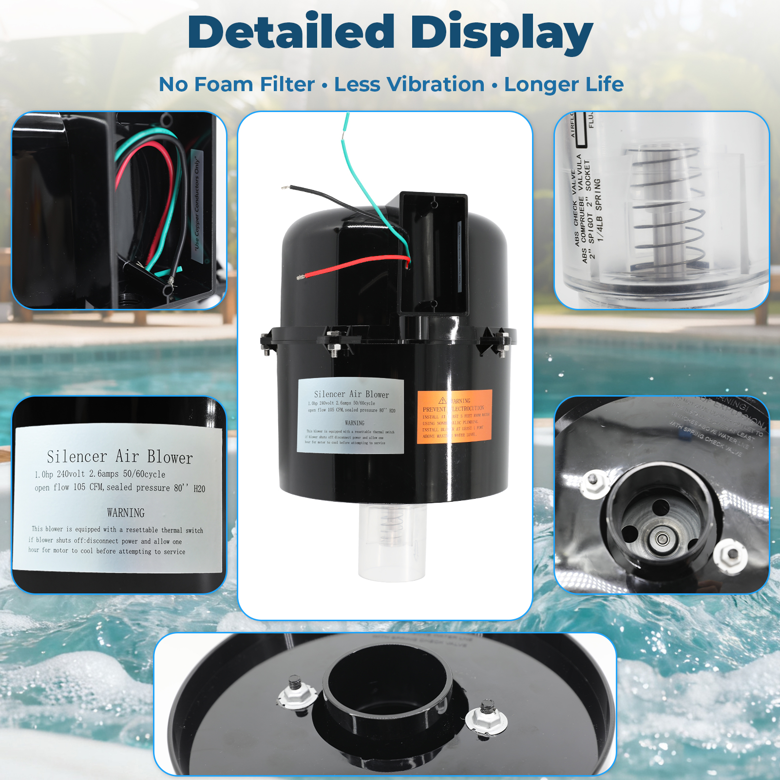 Aqualix-Spa Blower Replacement, 240V Air Supply Pump for Hot Tub Spa Air Jet Systems
