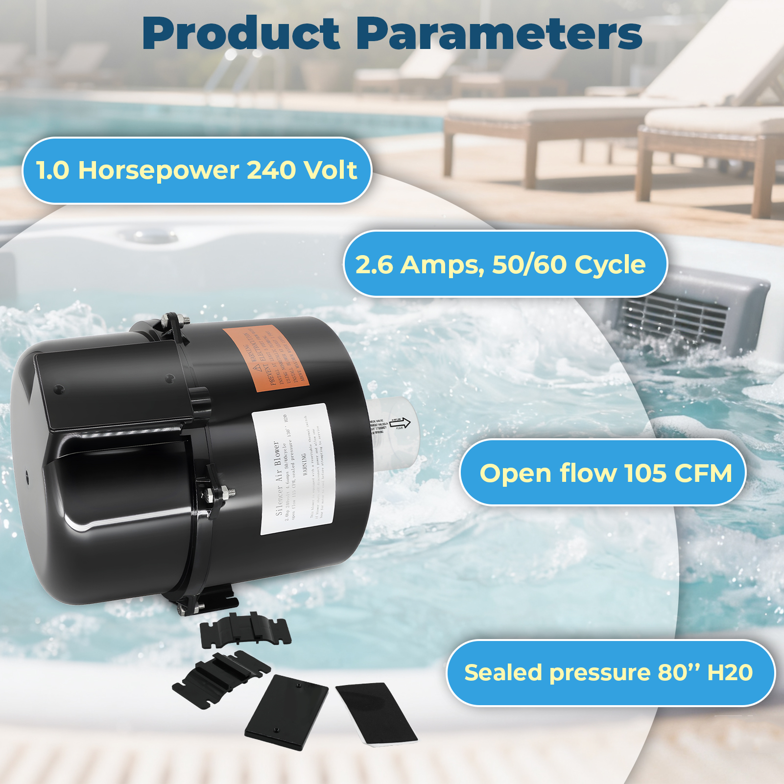 Aqualix-Spa Blower Replacement, 240V Air Supply Pump for Hot Tub Spa Air Jet Systems