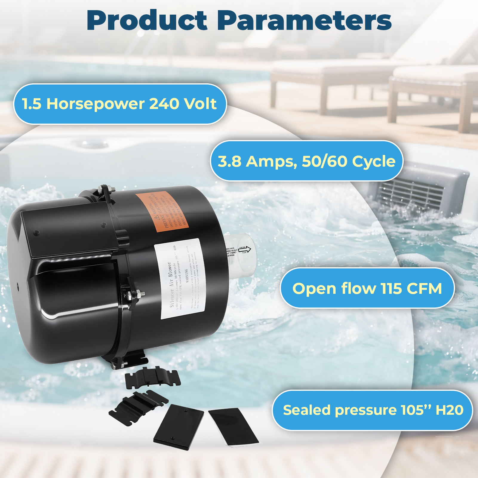 Aqualix-Spa Blower Replacement, 240V Air Supply Pump for Hot Tub Spa Air Jet Systems