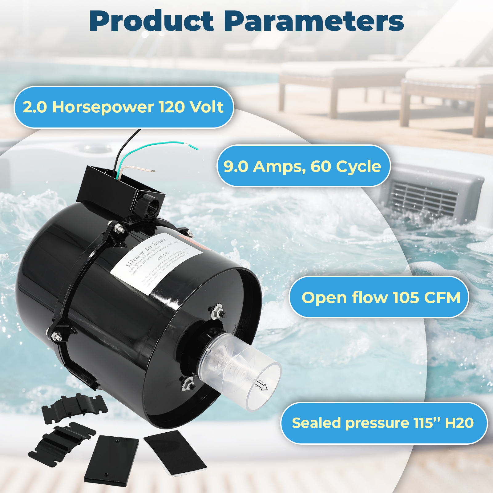 Aqualix-Spa Blower Replacement, 120V Air Supply Pump for Hot Tub Spa Air Jet Systems
