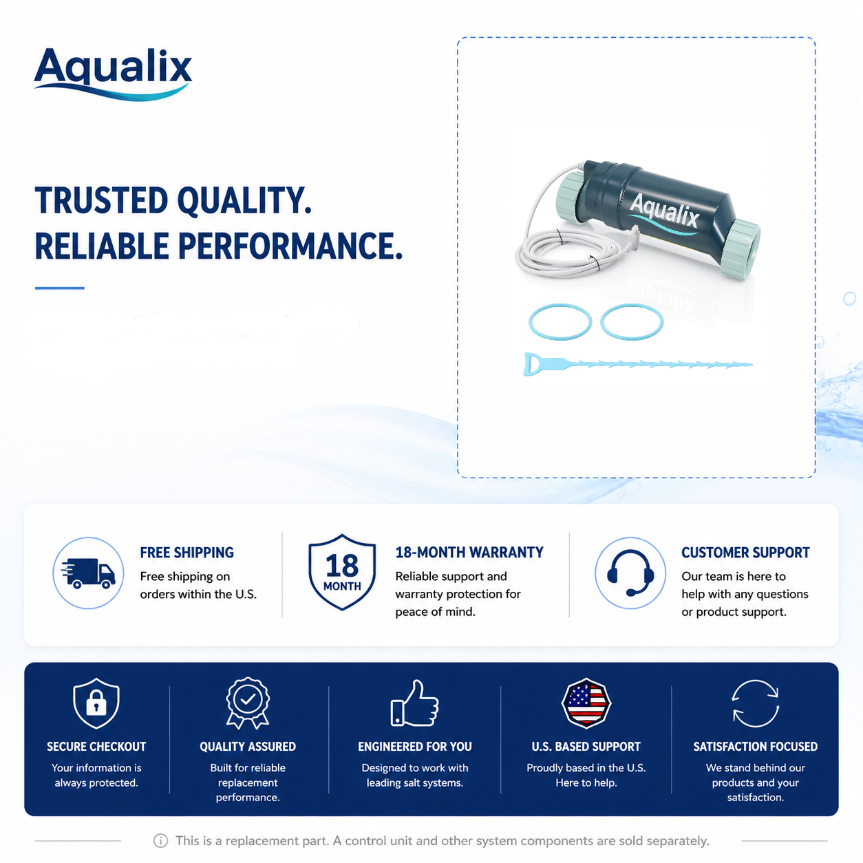 Aqualix replacement salt cell with warranty and customer support service