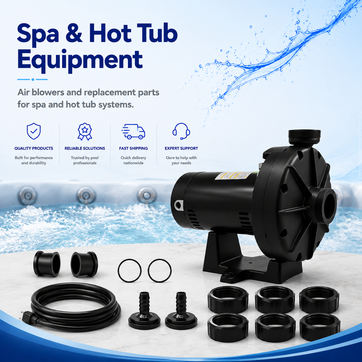 Aqualix spa and hot tub replacement equipment including air blower and pump
