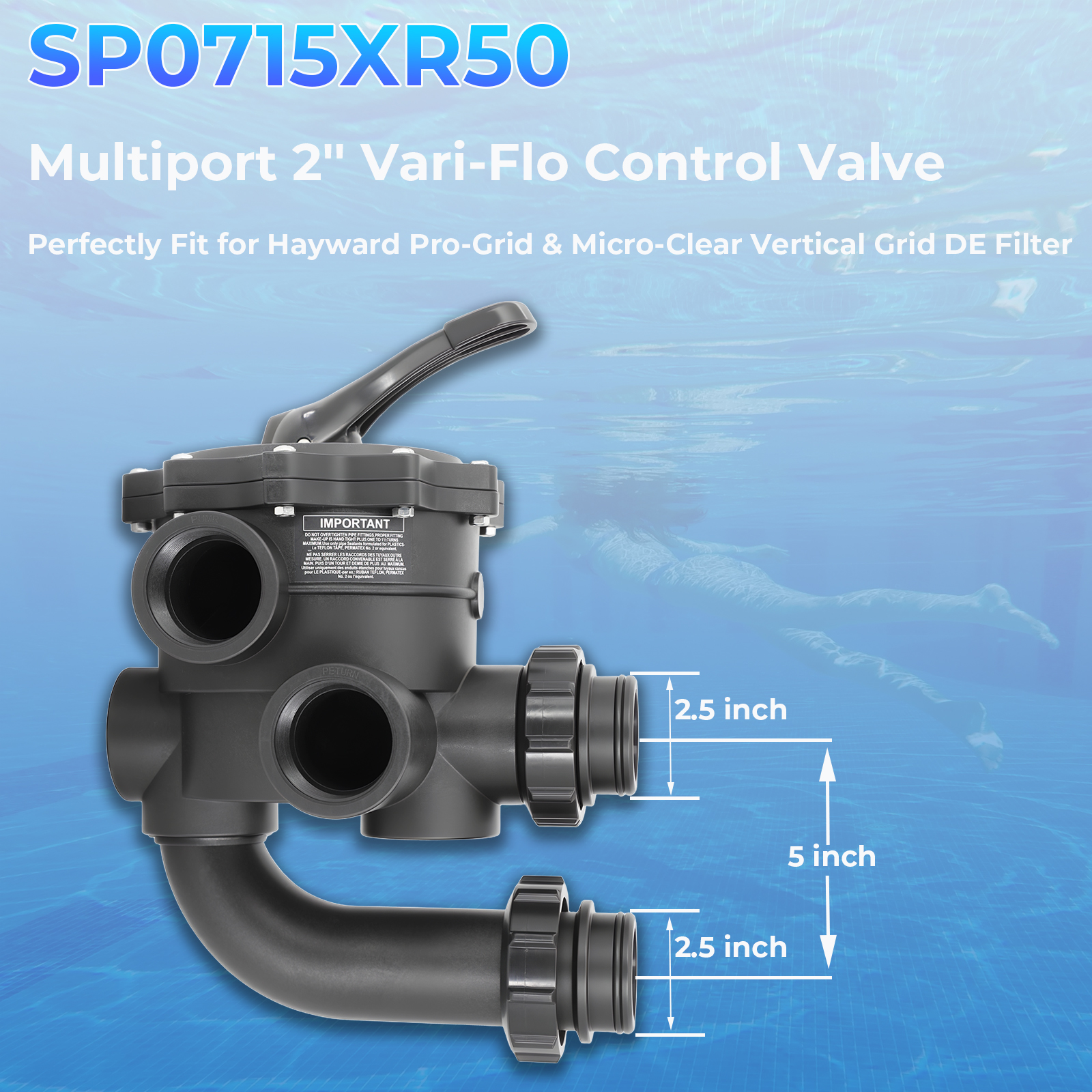 SP0715XR50 2-Inch Multiport Control Valve Compatible with Hayward Pro Series Vari-Flo D.E. Filters