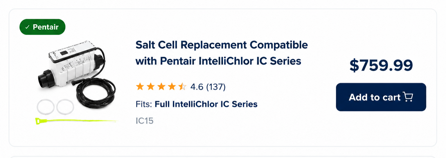 Pentair IntelliChlor IC Series salt cell replacement for residential saltwater pool chlorine generation systems