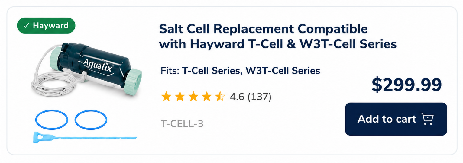 Aqualix， salt cell replacement compatible with Hayward T-Cell and W3T-Cell series for saltwater pool chlorine generators