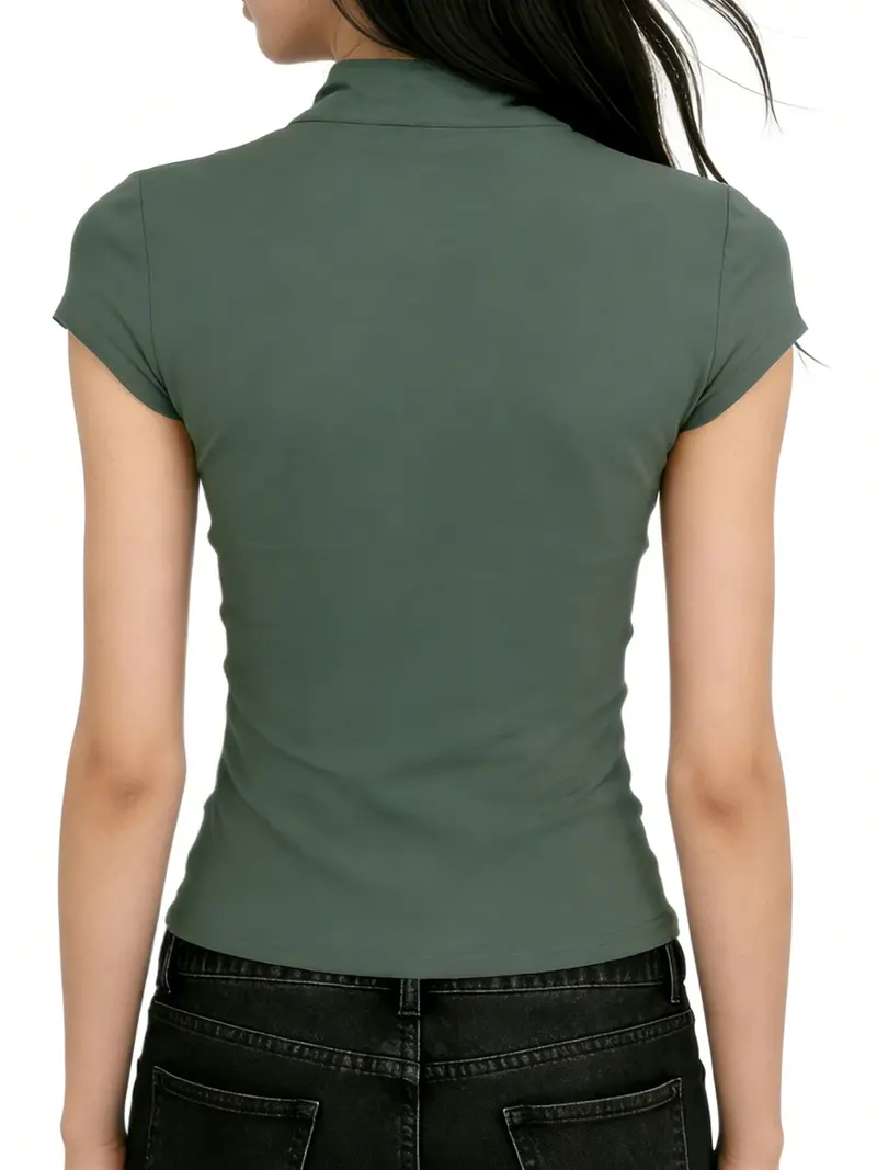 Back view of the fitted short sleeve knit top