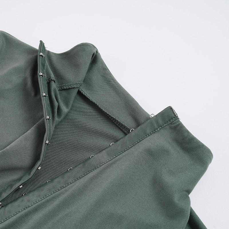Detail view of hook and eye placket construction