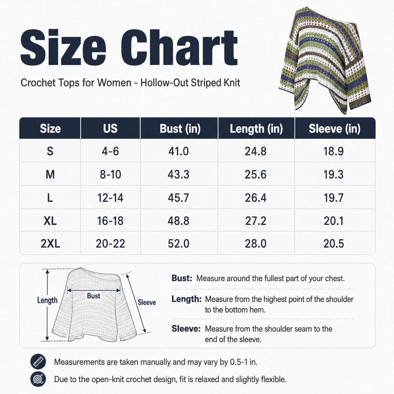 Crochet tops size guide