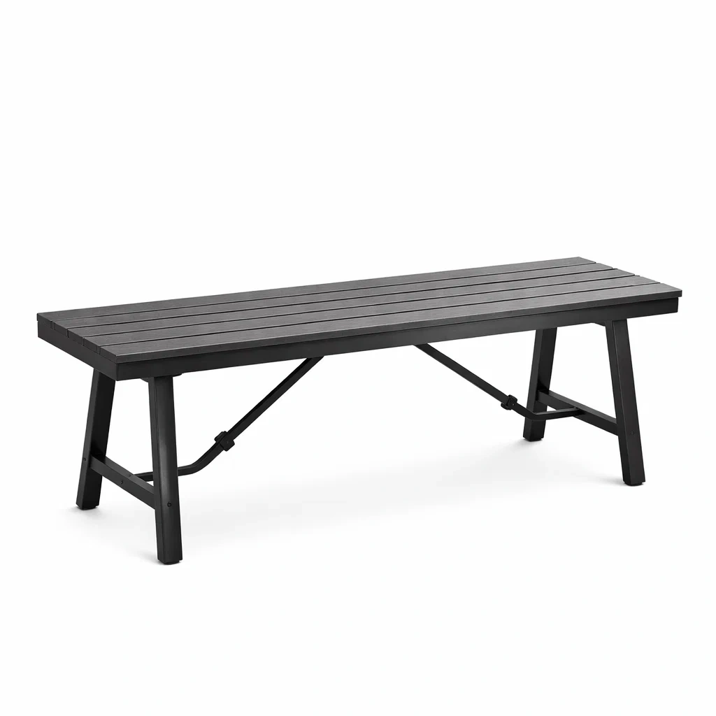 Banc de jardin en métal noir avec lattes 150 cm-ecoverand