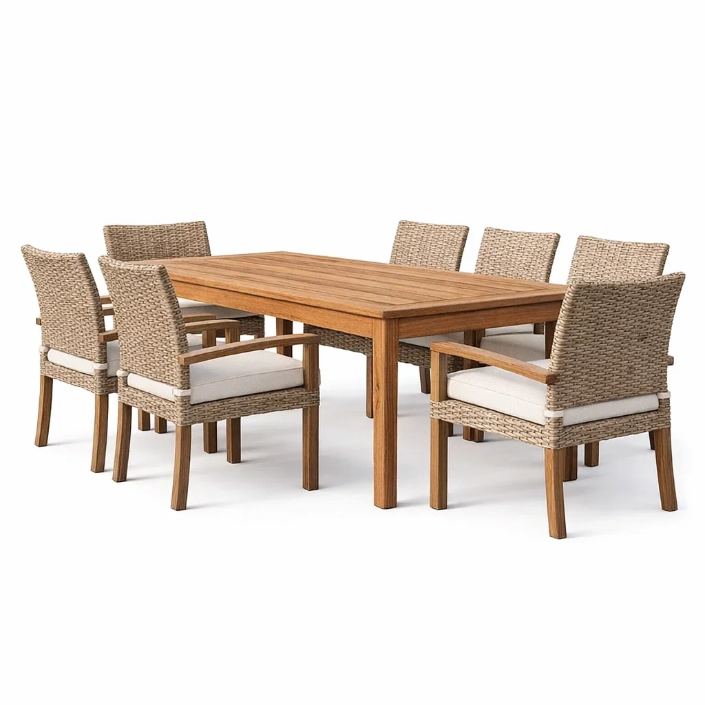 Table et chaises en bois d'acacia et résine, 6 places-ecoverand