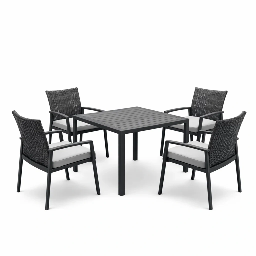 Ensemble de jardin en aluminium et résine tressée noir et gris-ecoverand