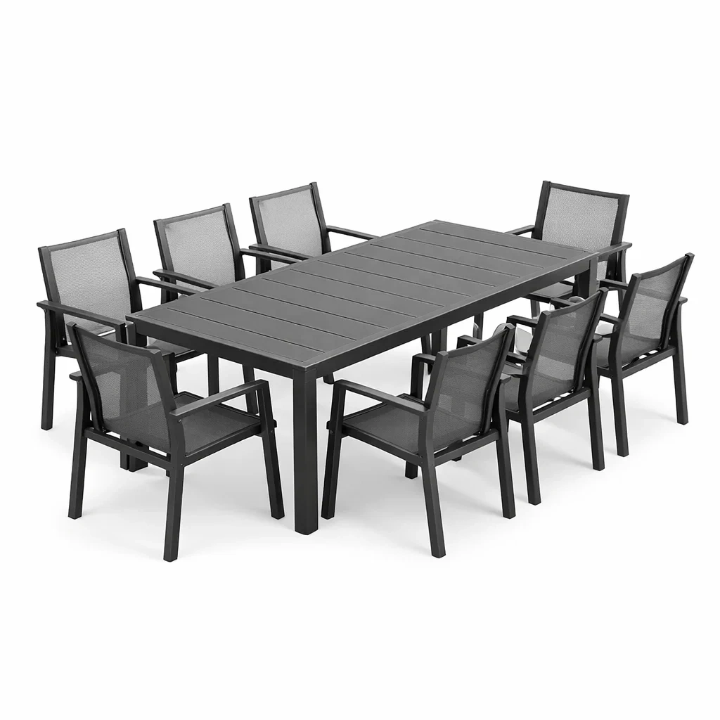 Ensemble extérieur aluminium 8 chaises textilène-ecoverand