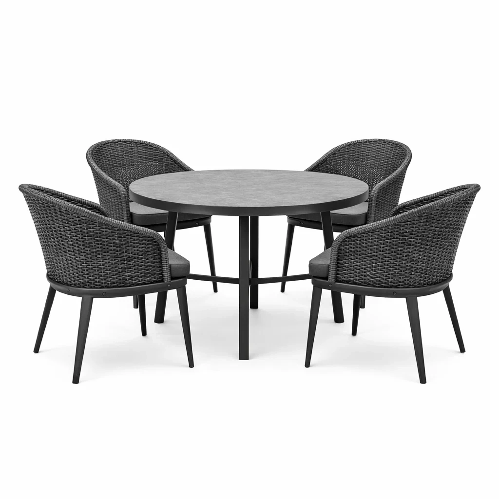 Ensemble de table et chaises de jardin en aluminium avec plateau en céramique et rotin synthétique-ecoverand