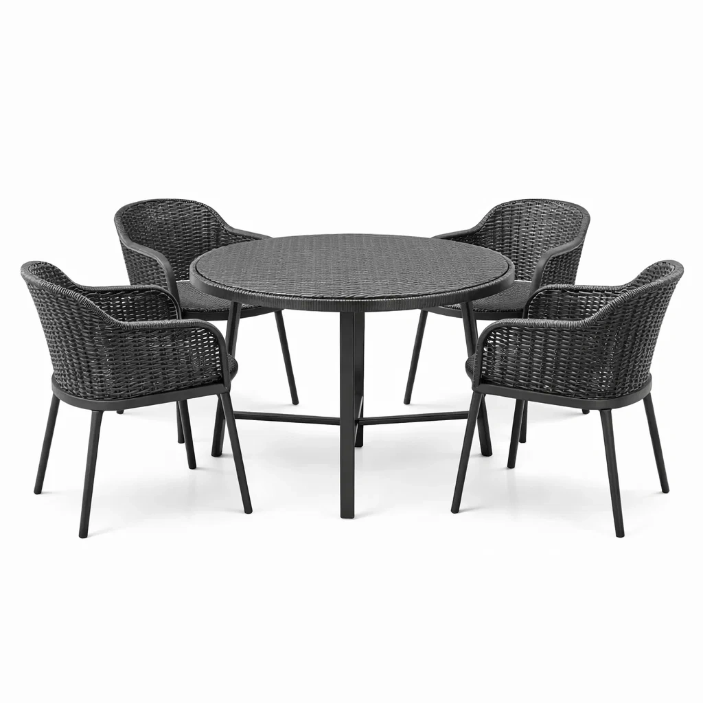 Ensemble de Salle à Manger en Résine Tressée et Acier Noir-ecoverand
