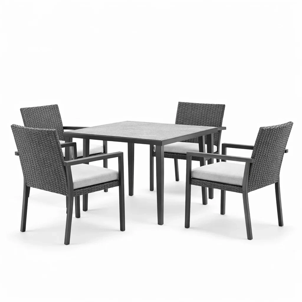 Ensemble de salle à manger extérieur en résine tressée avec 4 chaises-ecoverand