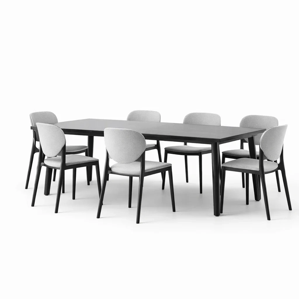 Ensemble de salle à manger bois avec table et 6 chaises en tissu Gris-ecoverand