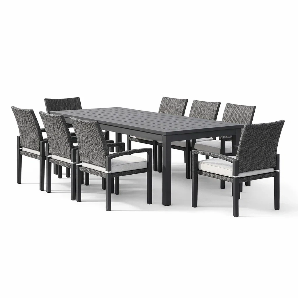 Ensemble de salle à manger extérieur en aluminium et résine, 8 places-ecoverand