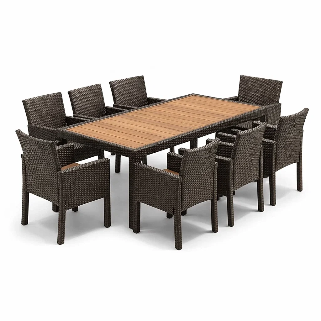 Ensemble de table en bois et chaises en résine tressée brune-ecoverand