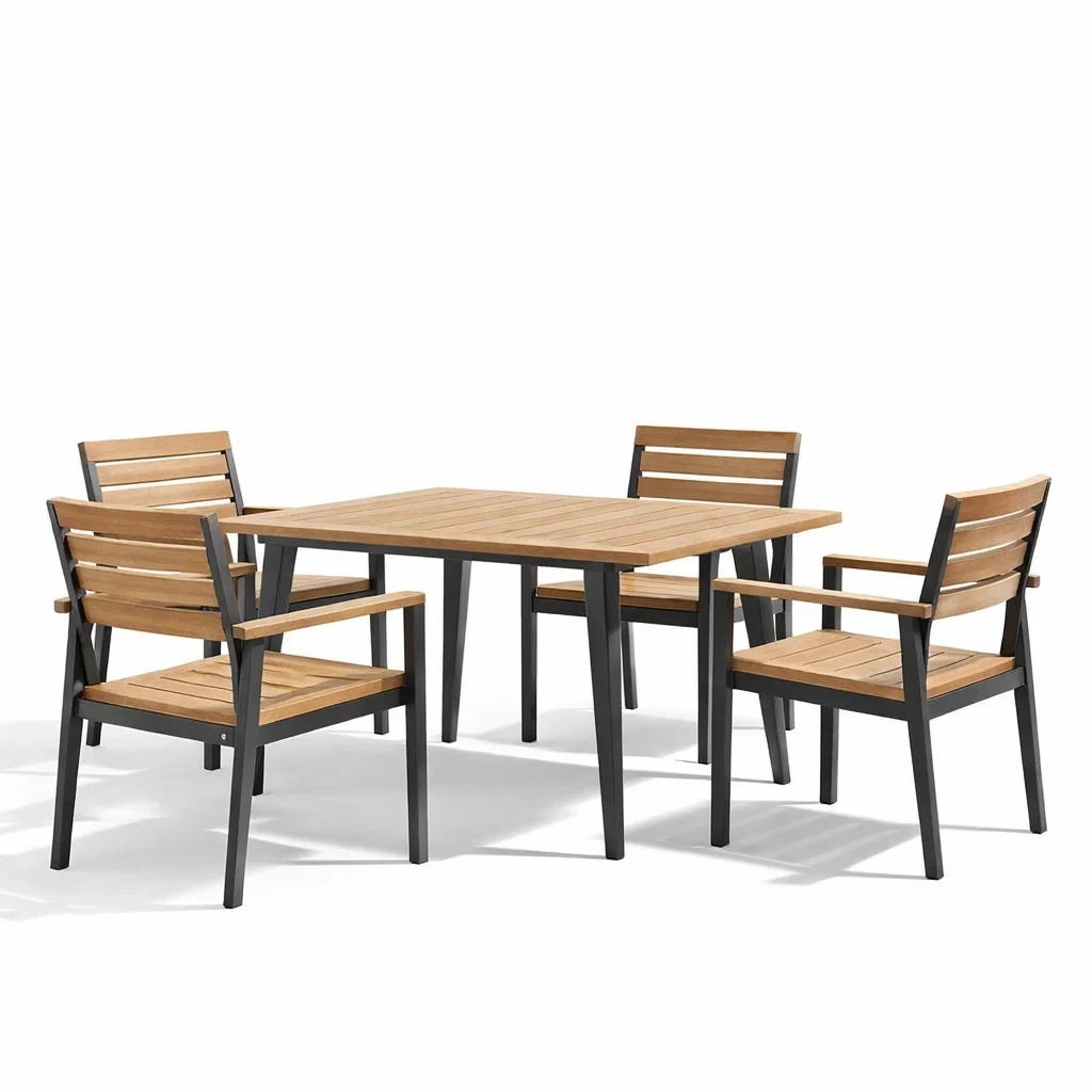 Ensemble de Salle à Manger en Bois et Aluminium, 5 Pièces-ecoverand