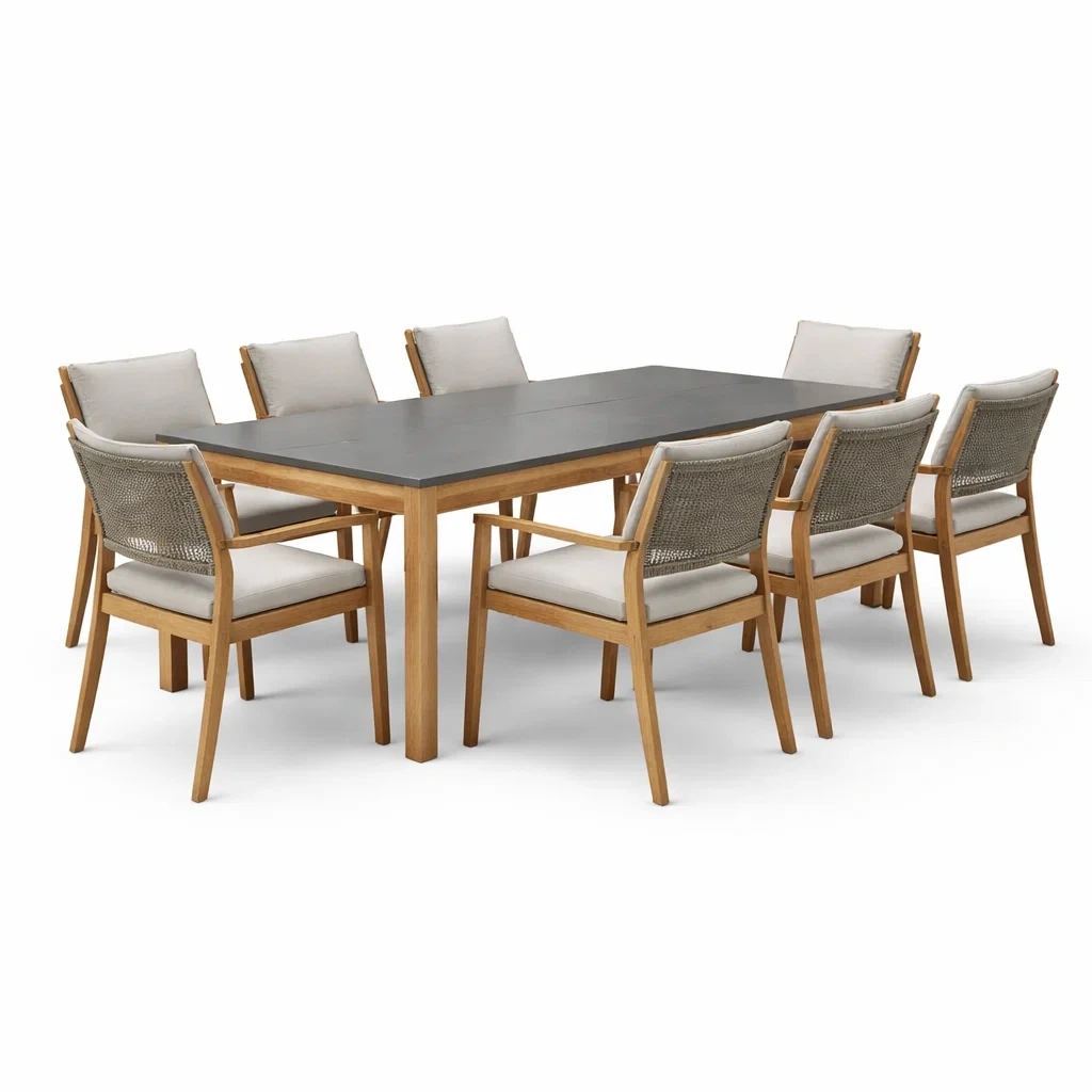 Ensemble de Salle à Manger Extérieure en Bois et Pierre Composite-ecoverand