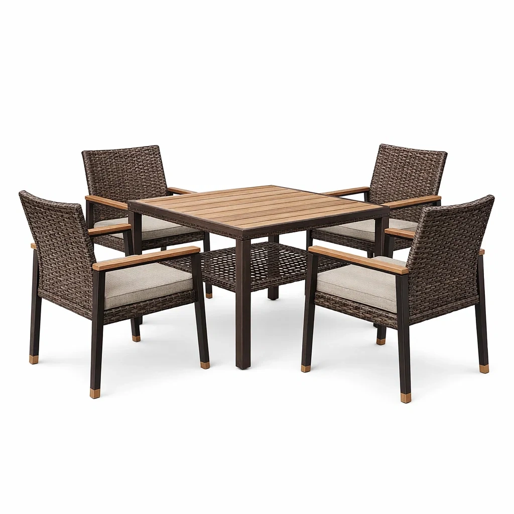 Ensemble de jardin 5 pièces en bois et rotin avec table carrée-ecoverand