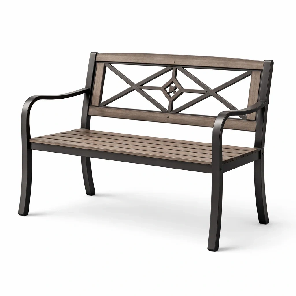 Banc de jardin en métal et bois Noir/Brun 125cm-ecoverand