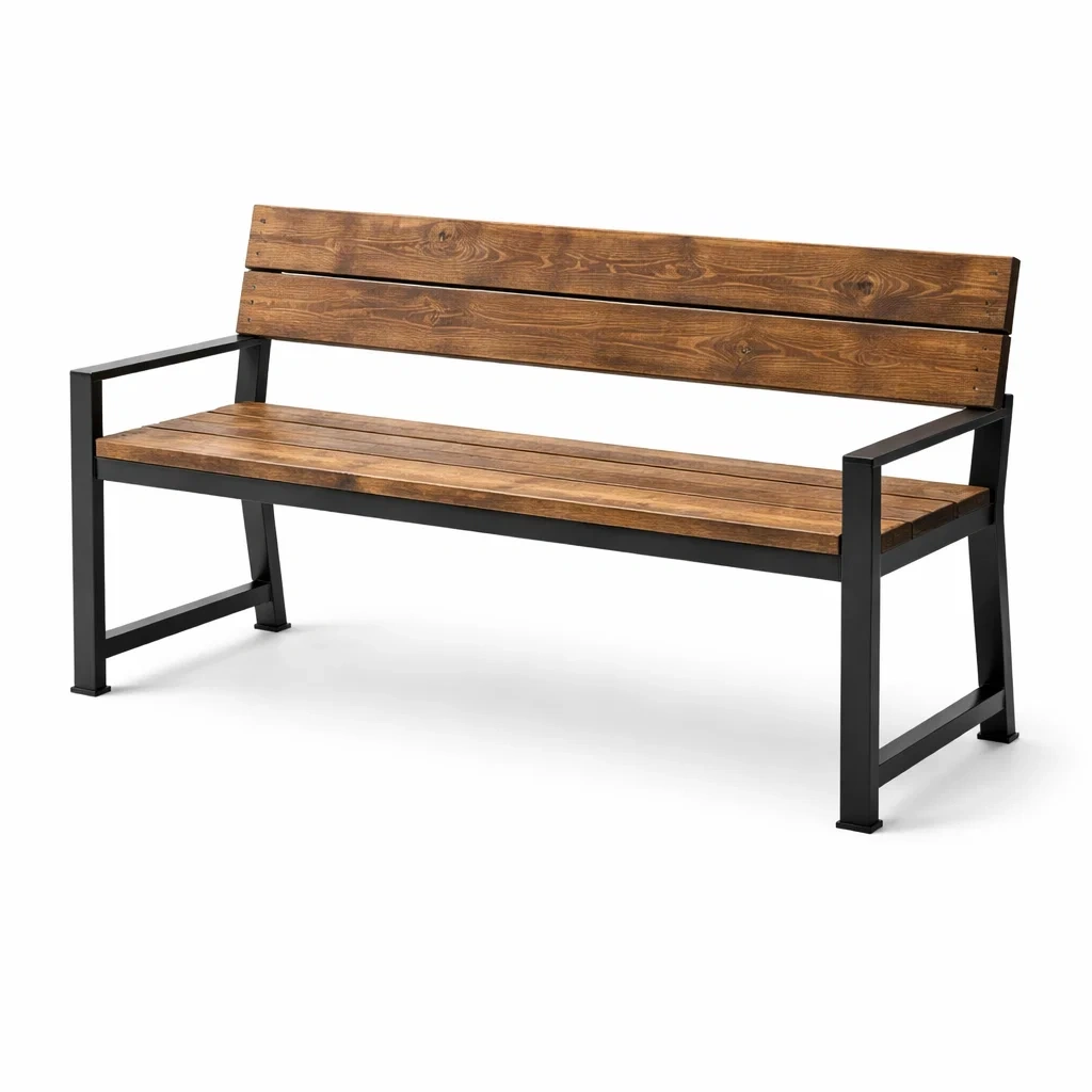 Banc en bois et métal avec accoudoirs, 160 cm, Marron/Noir-ecoverand