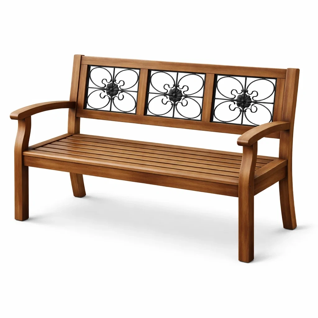 Banc en bois et fer forgé-ecoverand