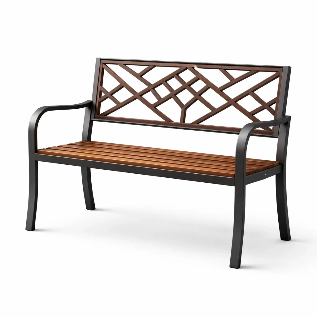 Banc en bois et métal avec dossier décoratif-ecoverand