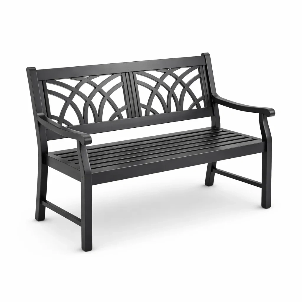 Banc de Jardin Métal Noir avec Dossier Décoratif 122 cm-ecoverand