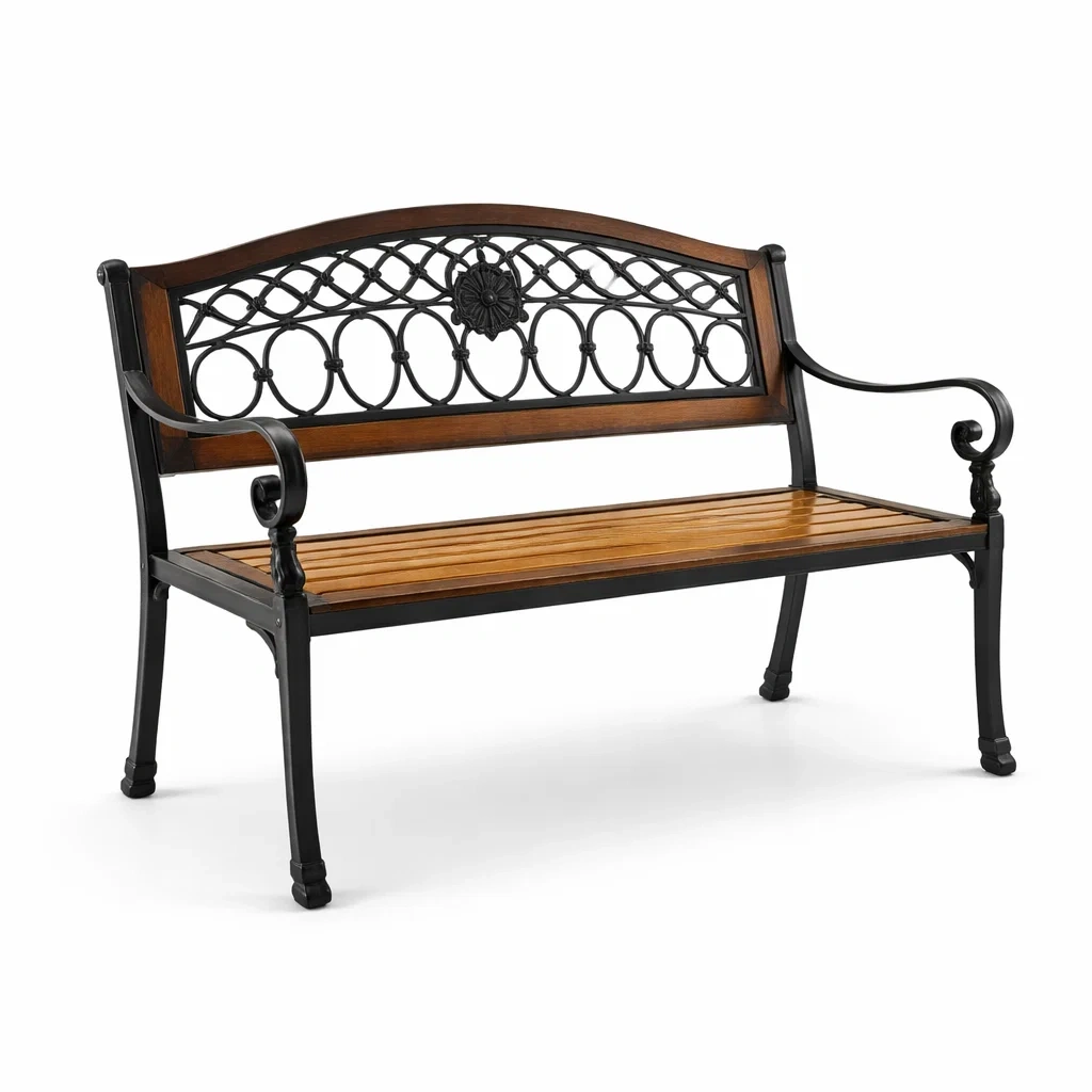 Banc de jardin en bois et fonte noir-ecoverand
