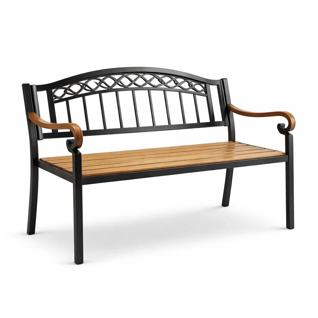Banc en métal et bois Noir et Marron 128 cm-ecoverand