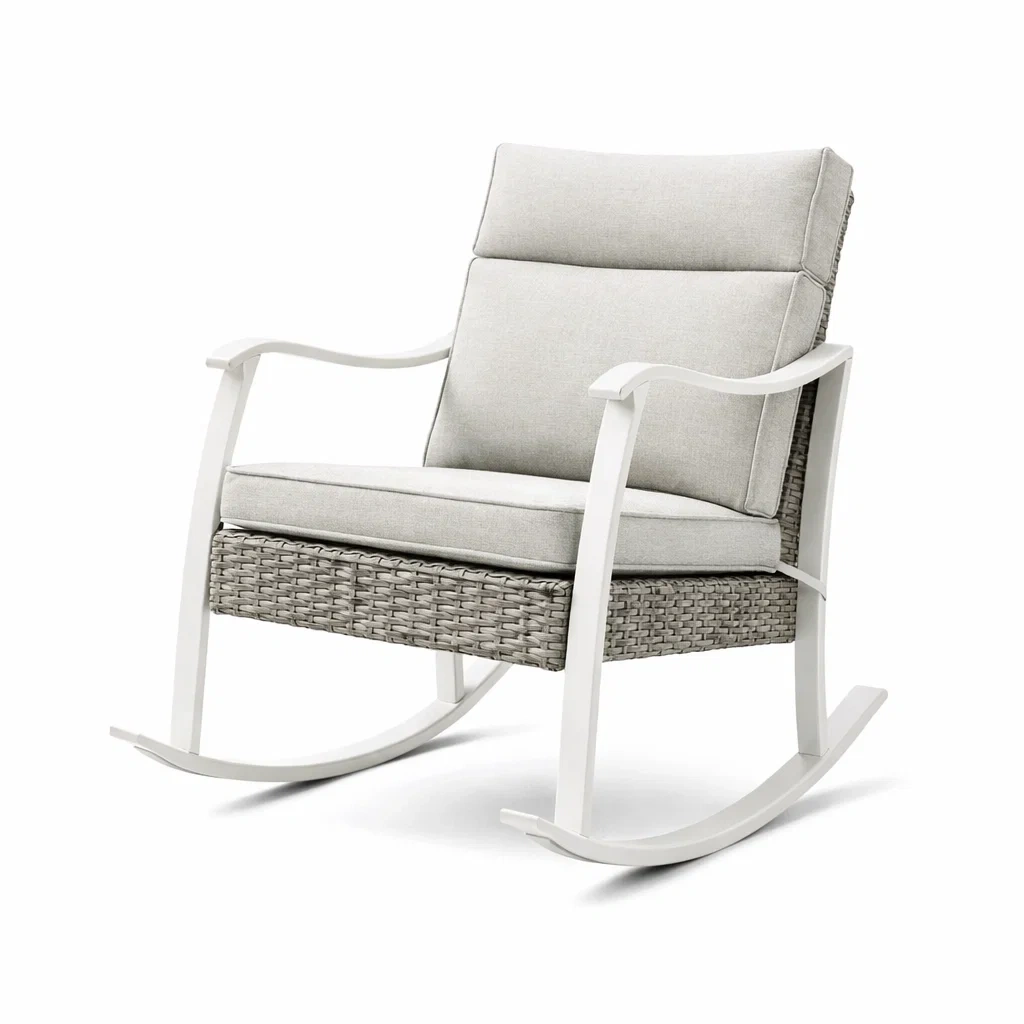 Fauteuil à bascule en résine tressée Gris/Blanc-ecoverand