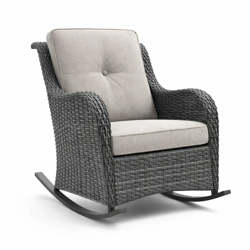 Fauteuil à Bascule en Résine Tressée avec Coussin Gris-ecoverand
