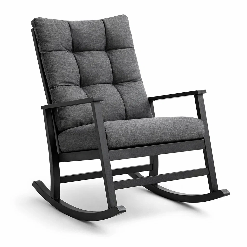Fauteuil à bascule en bois avec coussins en tissu Gris-ecoverand