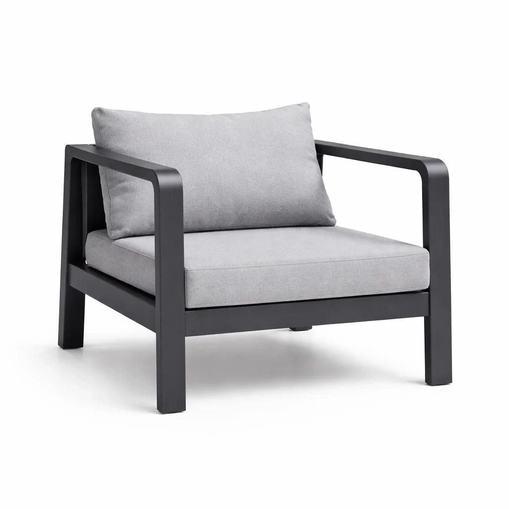 Fauteuil de jardin en aluminium avec coussins polyester gris-ecoverand