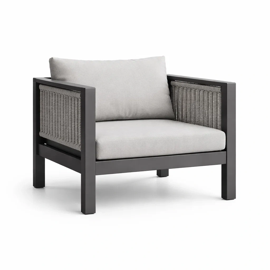 Fauteuil de jardin en aluminium avec coussins en polyester et accoudoirs en corde-ecoverand