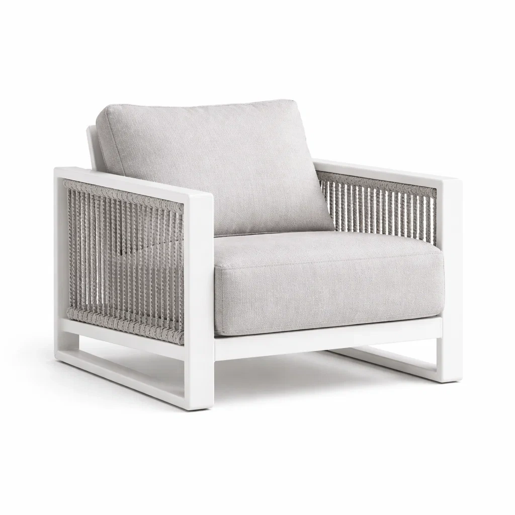 Fauteuil en aluminium et corde tressée gris-ecoverand