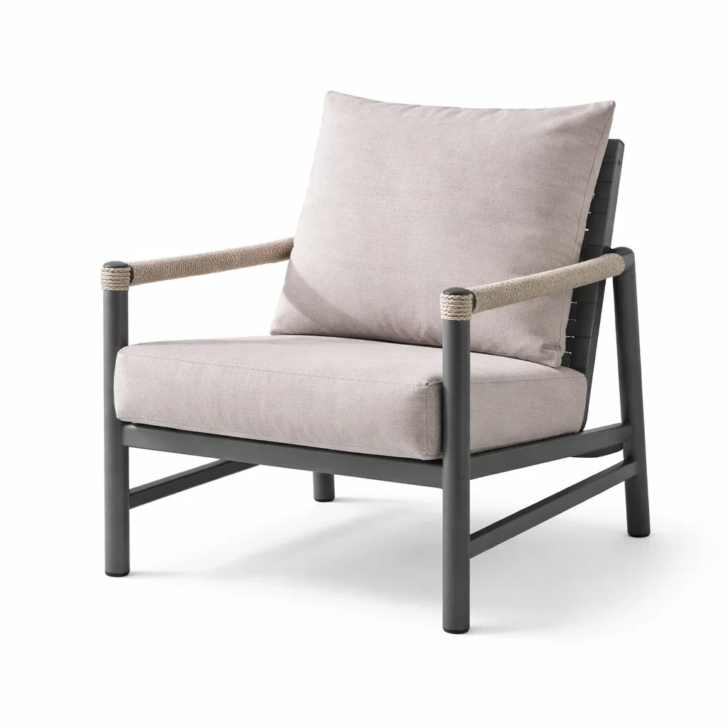 Fauteuil en aluminium avec coussins en tissu beige-ecoverand