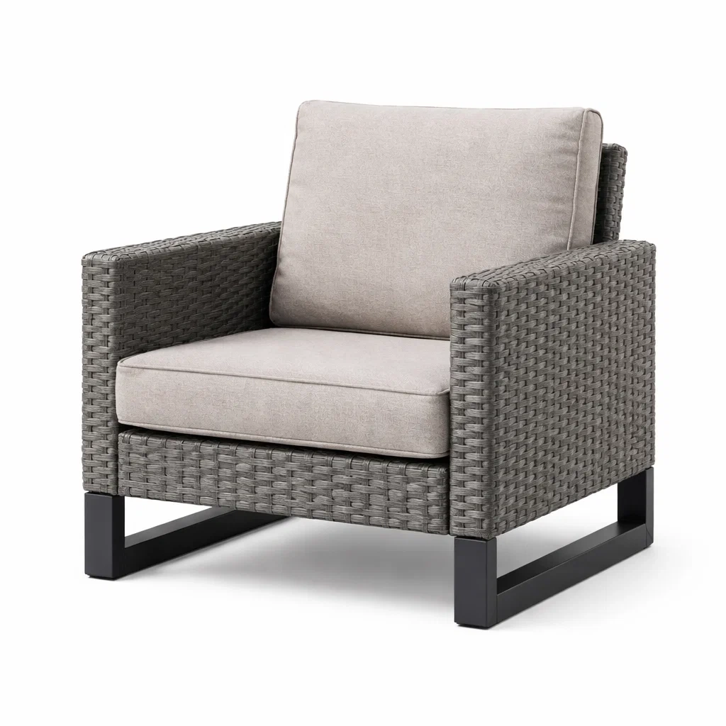 Fauteuil en résine tressée avec coussins en polyester Gris-ecoverand