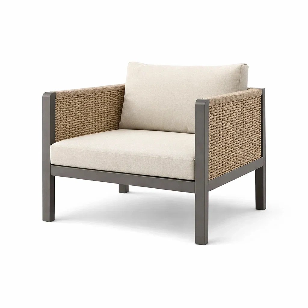 Fauteuil en aluminium et résine tressée beige-ecoverand