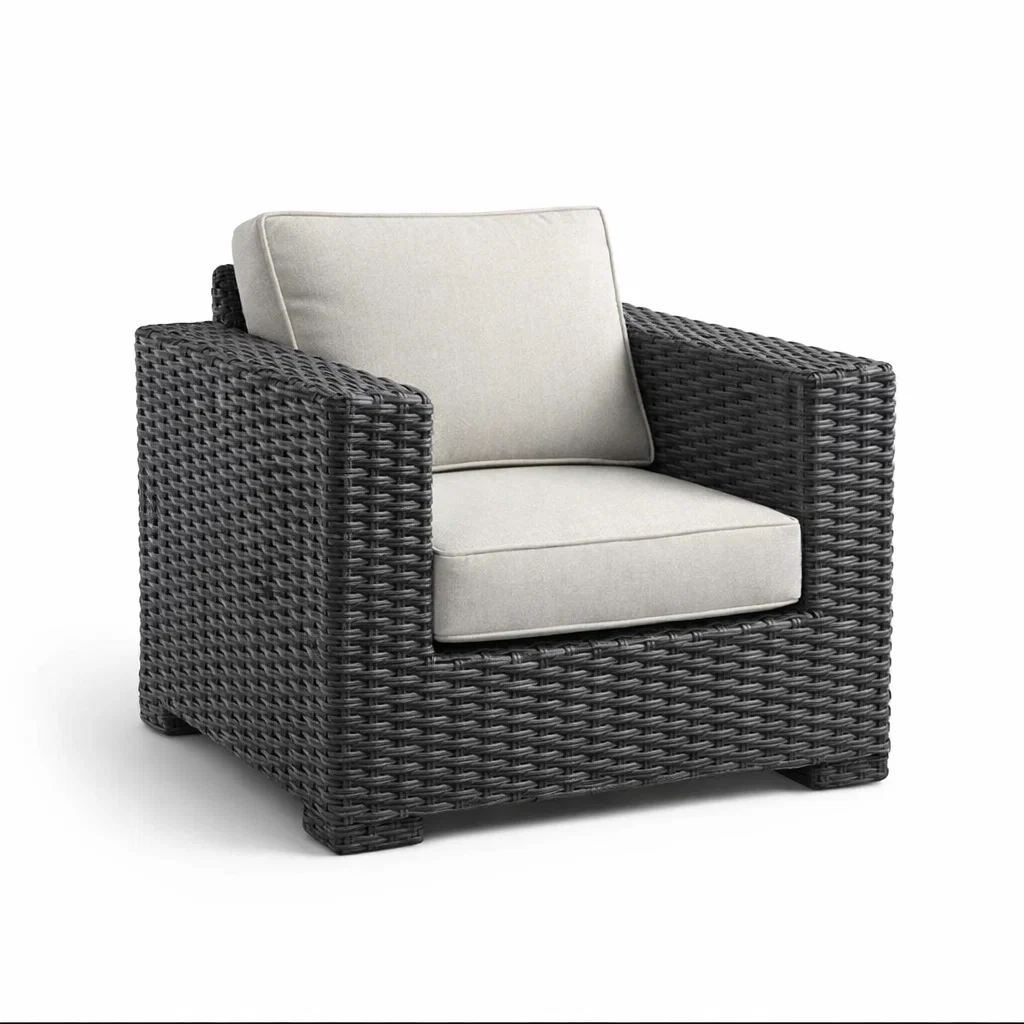Fauteuil en Résine Tressée avec Coussins en Polyester-ecoverand