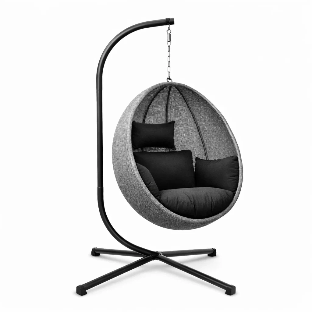 Chaise Suspendue en Forme d'Oeuf en Tissu avec Support Métallique Noir-ecoverand
