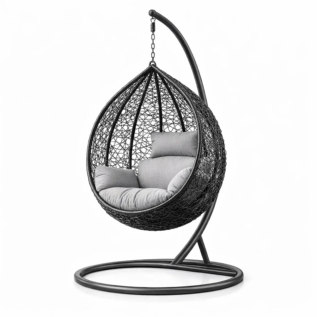 Fauteuil suspendu en métal avec coussins en tissu Gris/Noir-ecoverand
