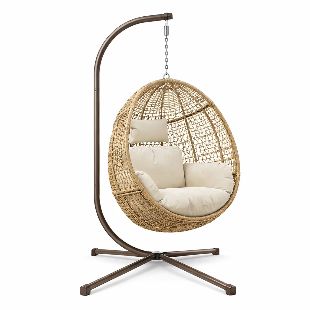 Fauteuil Suspendu en Rotin avec Coussin Crème-ecoverand