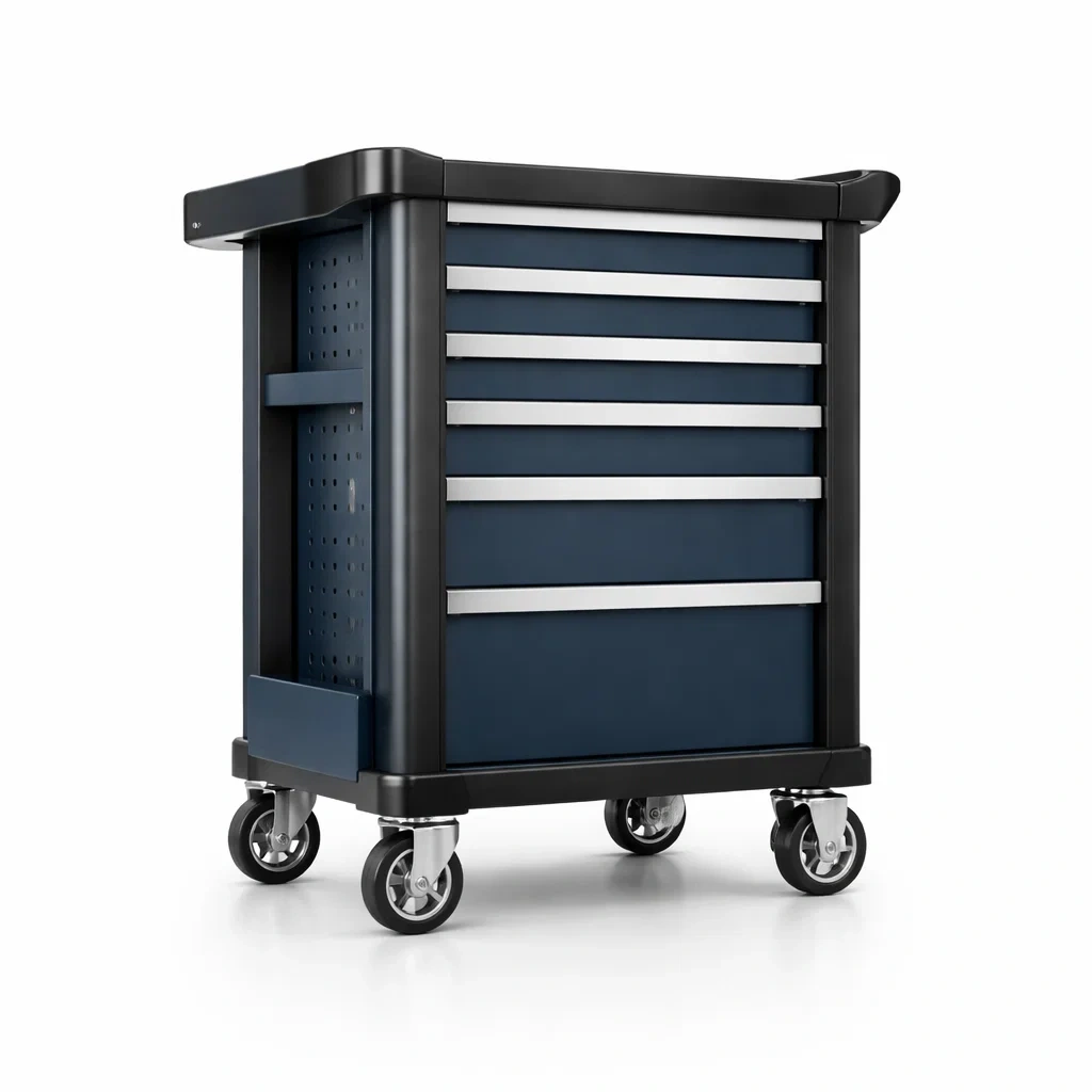 Chariot à outils en métal avec 6 tiroirs Bleu et Noir-ecoverand